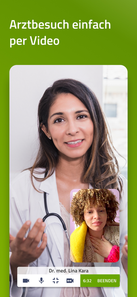 A video consultation between a doctor and a patient on the BARMER Teledoktor app interface