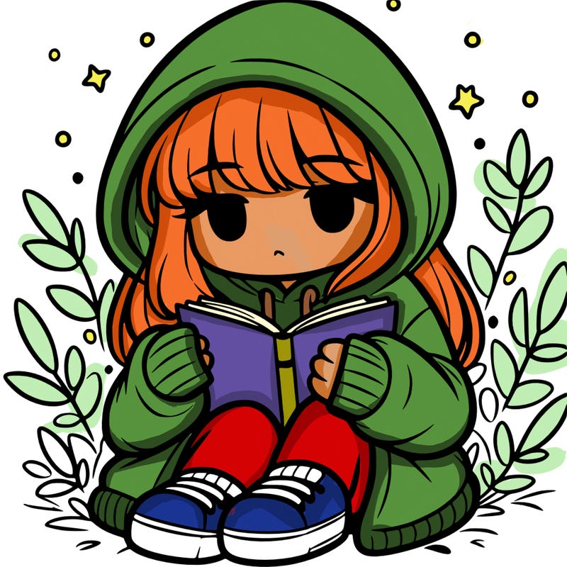 girl in oversized hoodie reading a book