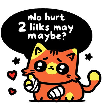 cute cat thats been hurt saiying 2 likes maybe