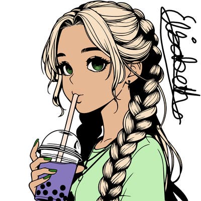 realistic girl with braided hair drinking boba