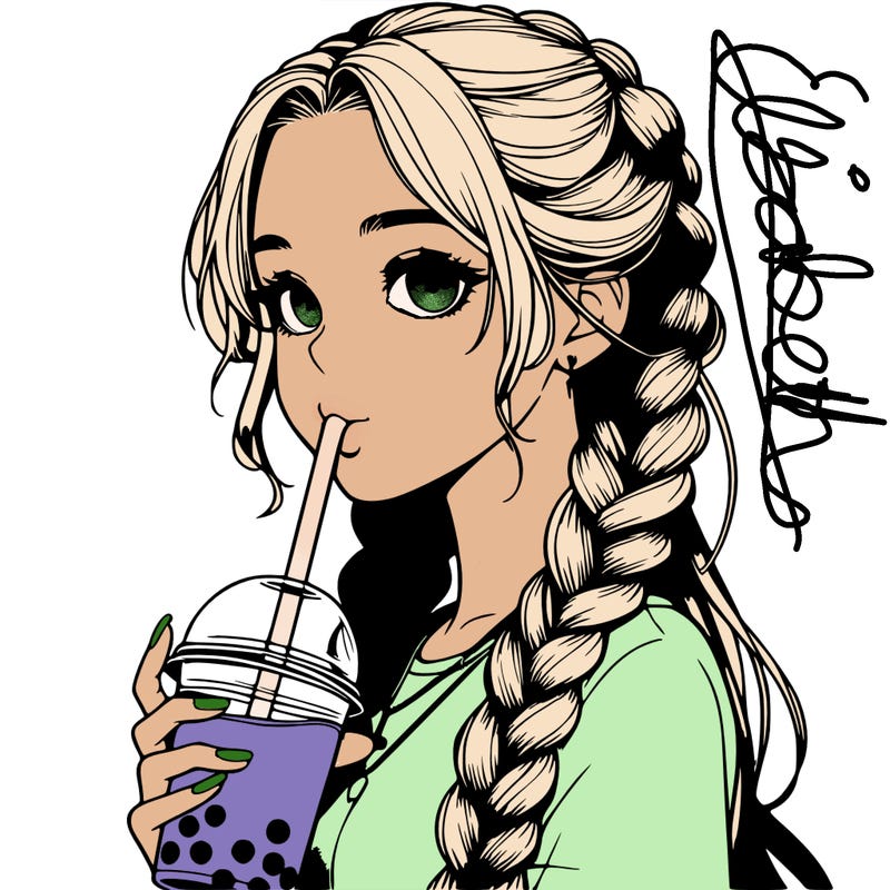 realistic girl with braided hair drinking boba