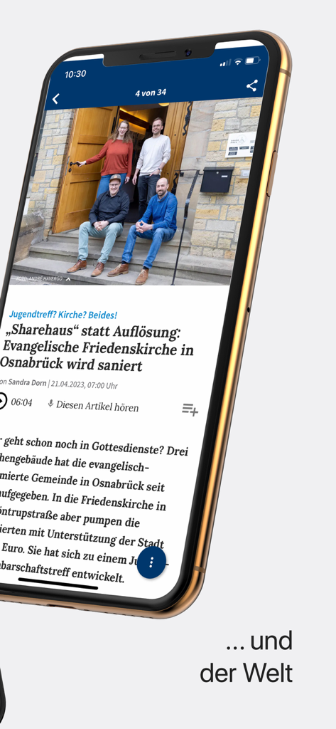 noz News - A mobile phone displaying a news article from the noz News app with an option to listen to the text