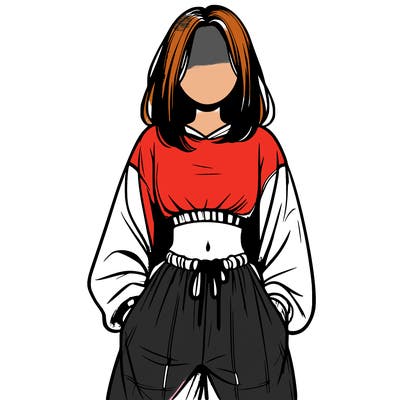 realistic girl faceless with baggy pants and a crop top
