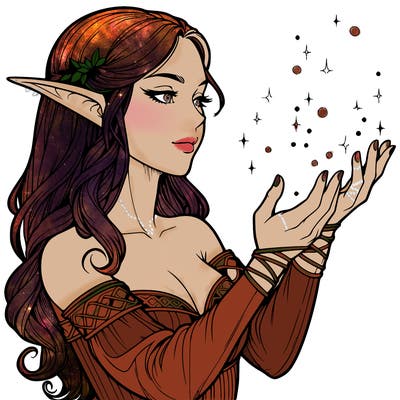 realistic elf girl doing magic