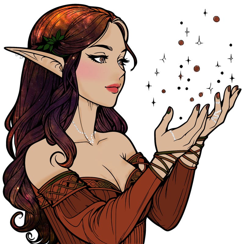 realistic elf girl doing magic
