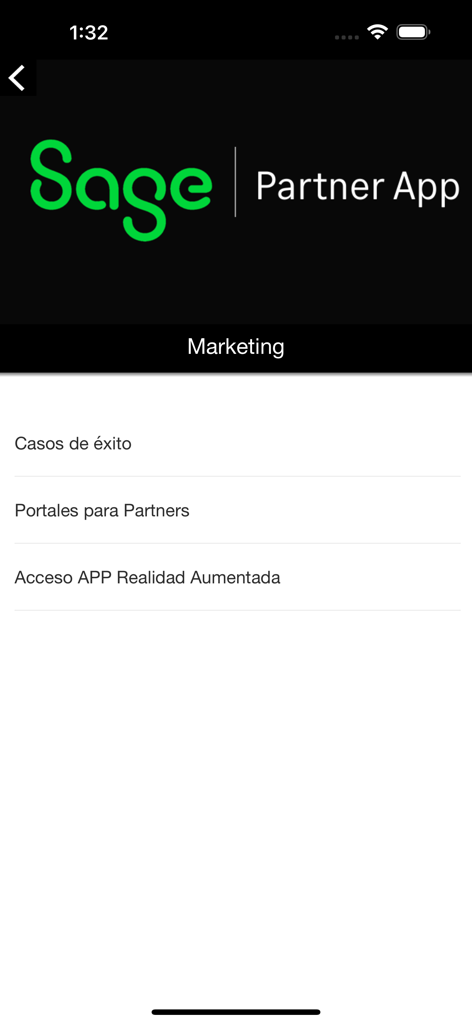 Sage Partner App - Marketing section of the Sage Partner App with links to success stories and partner portals.