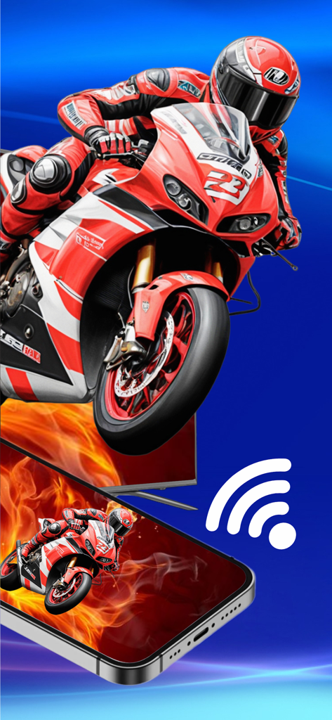 AllShare Cast for TV - iPhone screen mirroring an action motorcycle video to a smart TV wirelessly