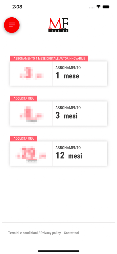 MF Fashion - MF Fashion app interface showing one three and twelve month magazine subscription options