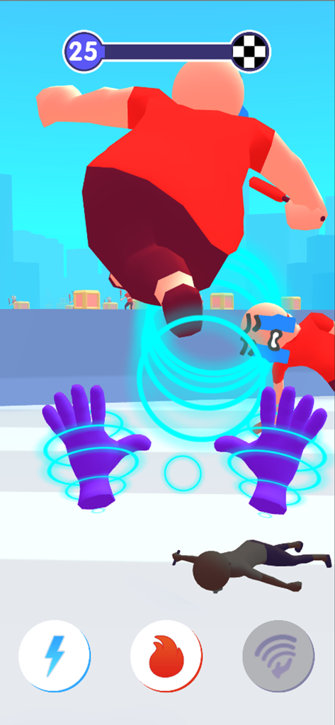 Elemental Master - First person view of purple hands using wind power rings to blast enemies in Elemental Master