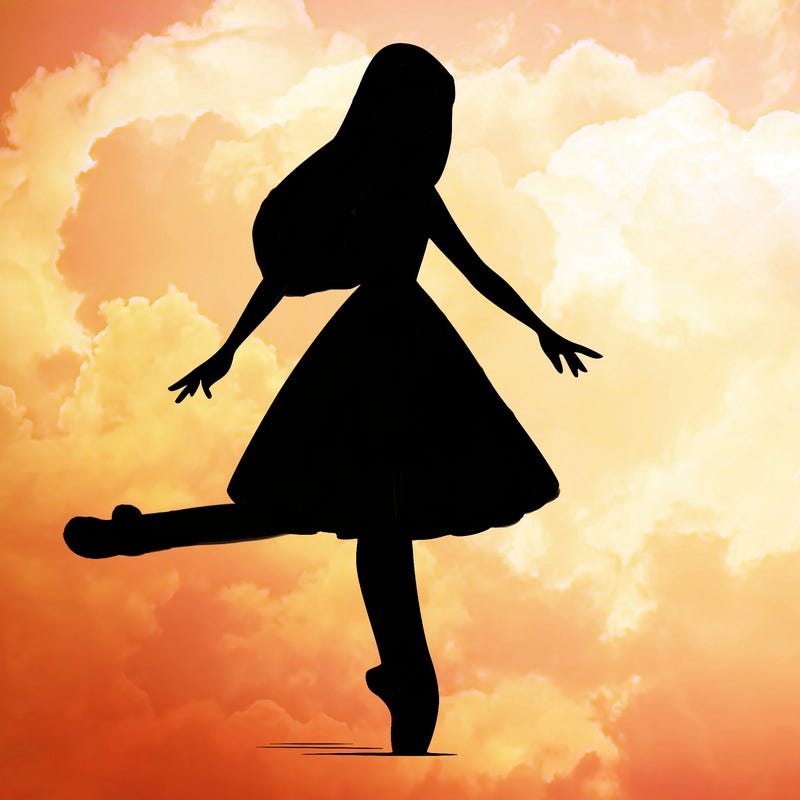 realistic ballerina with straight longish hair on pointe