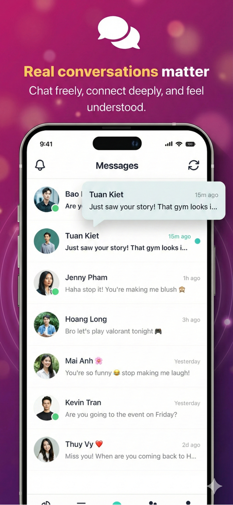 Lonely - Chat with Strangers - Private messaging interface of the Lonely app showing a list of chat conversations