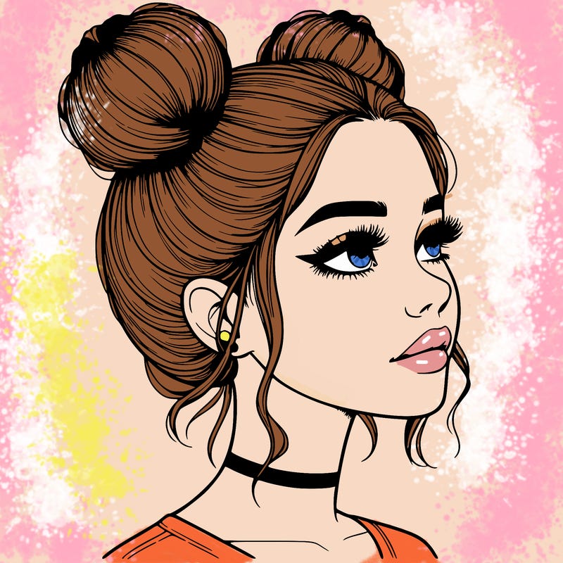 realistic girl with buns on the top of her head