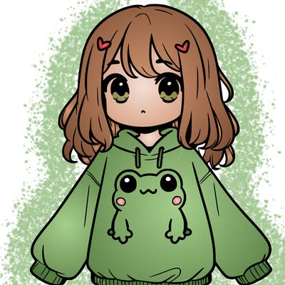 girl wearing frogging sweatshirt