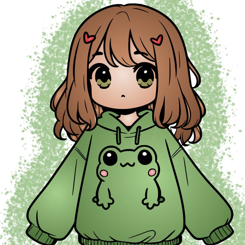 girl wearing frogging sweatshirt