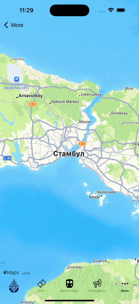 Panoramica della mappa della città di Istanbul sull'interfaccia dell'app di navigazione della metropolitana