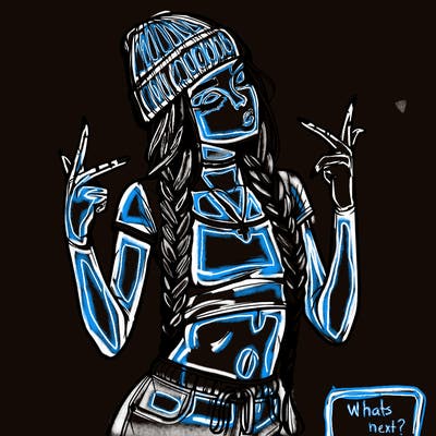 realistic teenage girl with braids and a beanie and crop top doing 🫶🏼