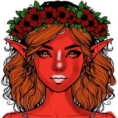 realistic female elf with flower crown