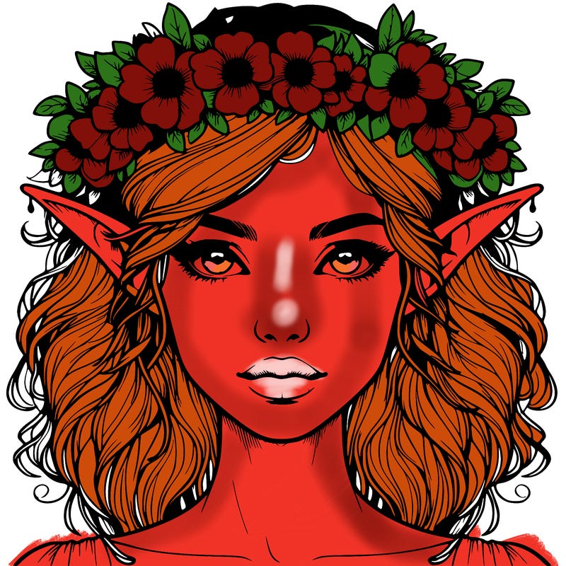 realistic female elf with flower crown