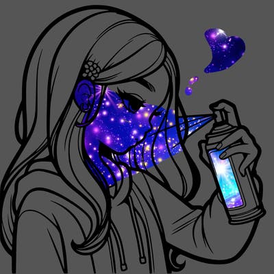 a realistic girl spray painting