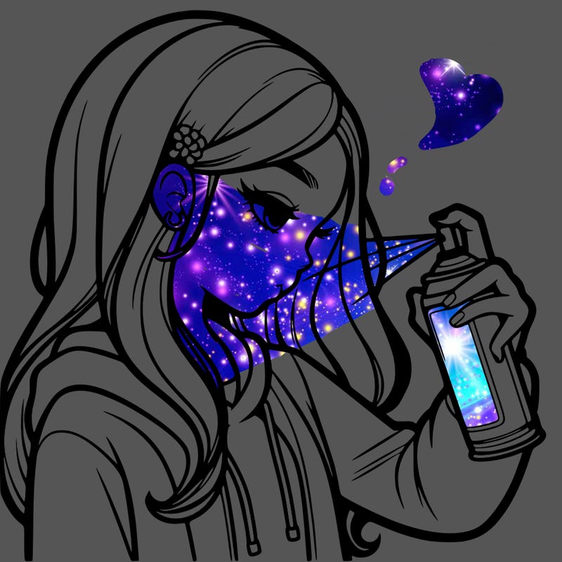 a realistic girl spray painting