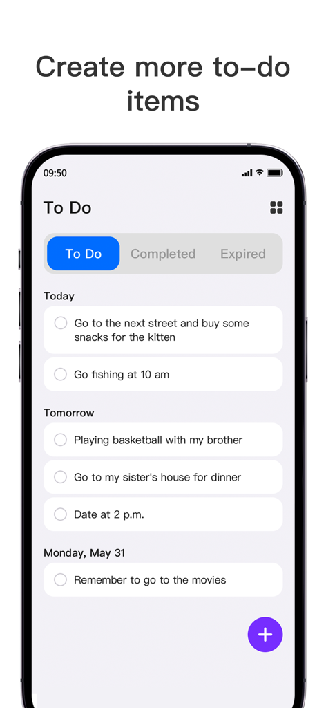Countdown：Widget & Day Counter - A smartphone screen displaying a to-do list with tasks organized by Today and Tomorrow
