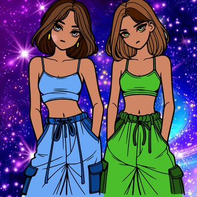 two girls with crop top with baggy pants