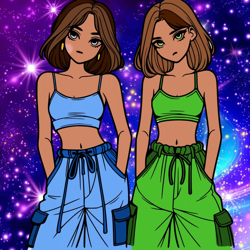 two girls with crop top with baggy pants