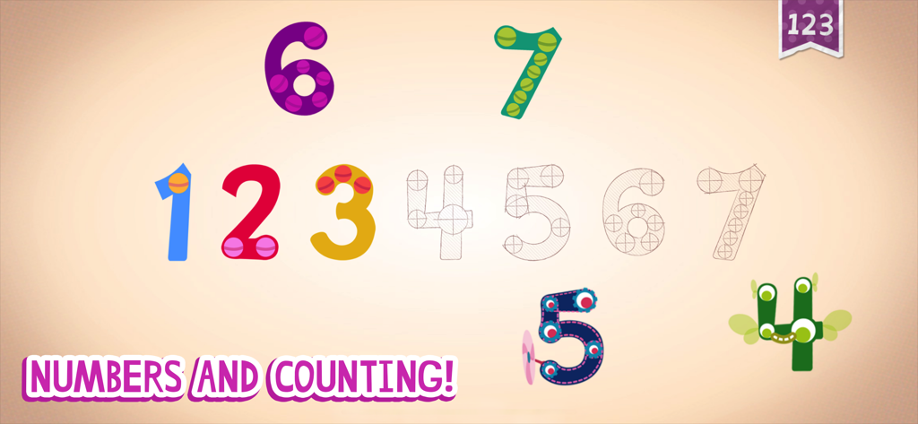 Playful monster numbers used for teaching counting to toddlers