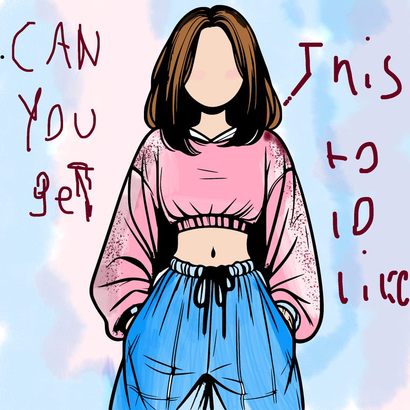 realistic girl faceless with baggy pants and a crop top