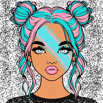 realistic girl with two buns in hair and lips