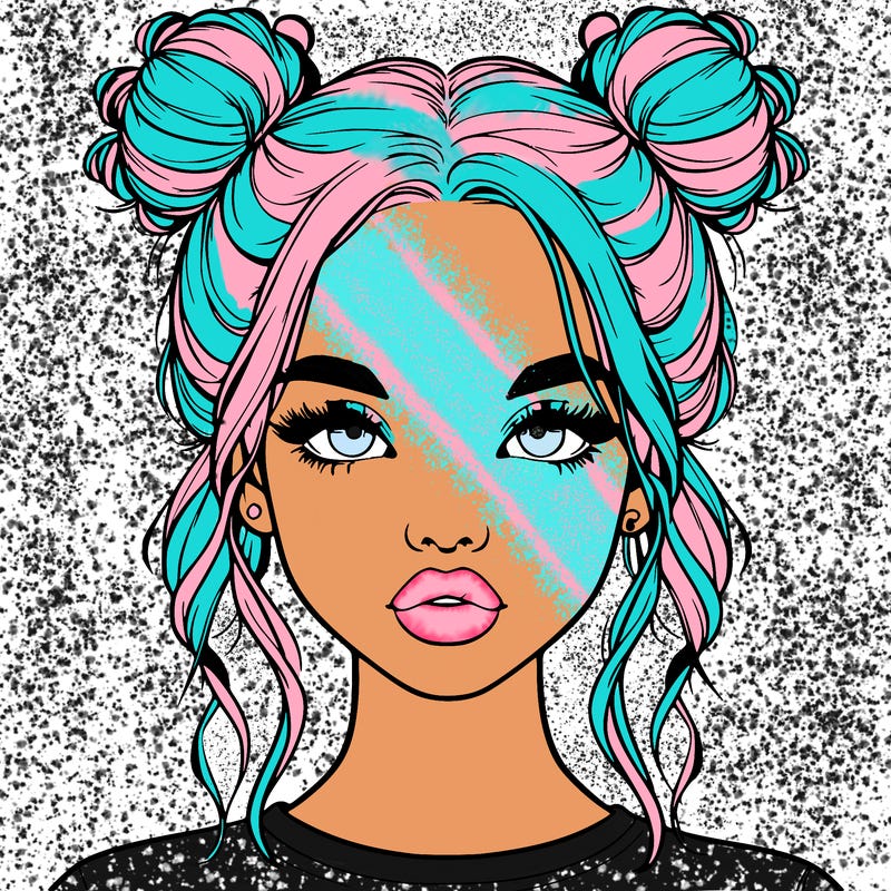 realistic girl with two buns in hair and lips