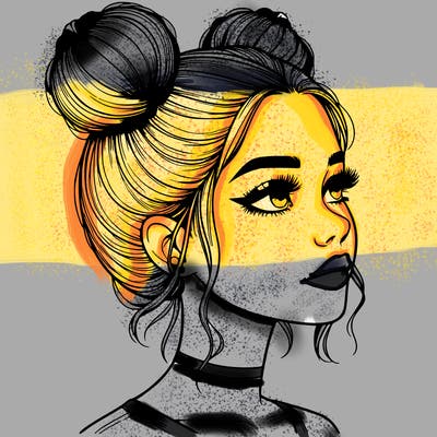 realistic girl with buns on the top of her head