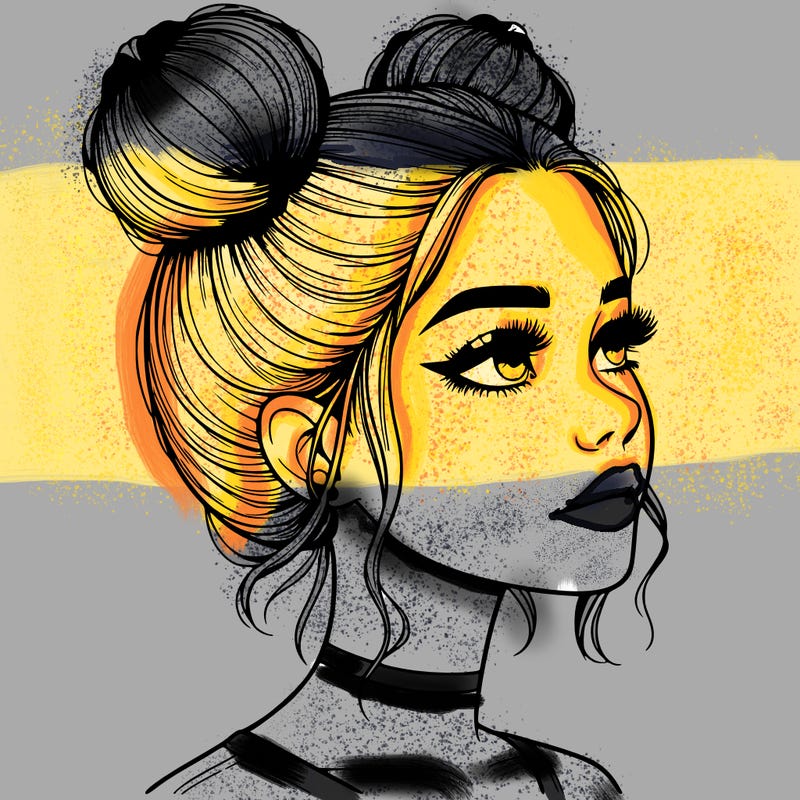 realistic girl with buns on the top of her head