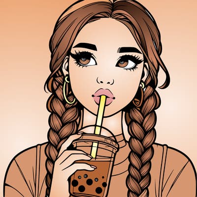 realistic girl with braided hair drinking boba
