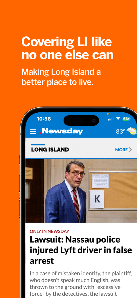 Newsday - Newsday-App-Oberfläche mit lokalen Nachrichten-Headlines von Long Island auf einem Smartphone-Bildschirm