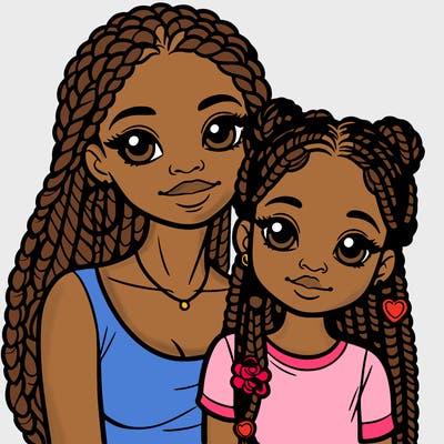 black mother and daughter with braids