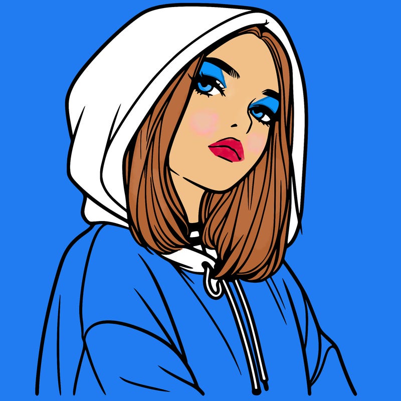 a realistic girl in a hoodie