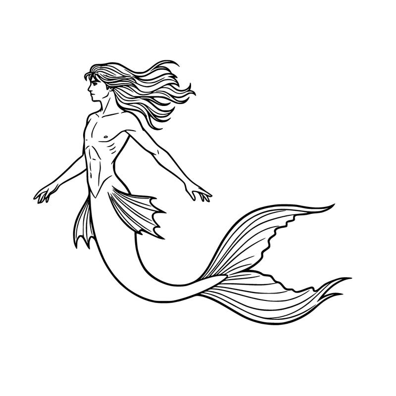thin male mermaid with long tail