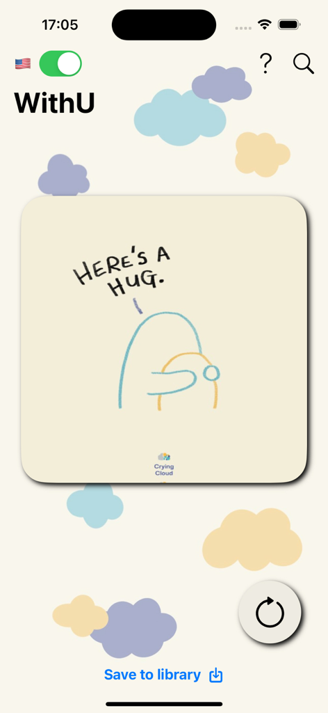 WithU - Hand drawn illustration of a hug with the text Here is a hug from the WithU mental health app