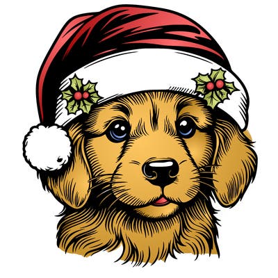 realistic dog wearing a santa hat