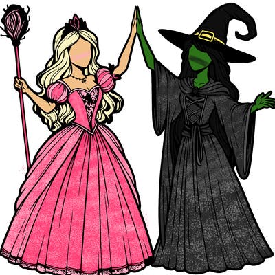 detailed realistic split of a princess and a witch
