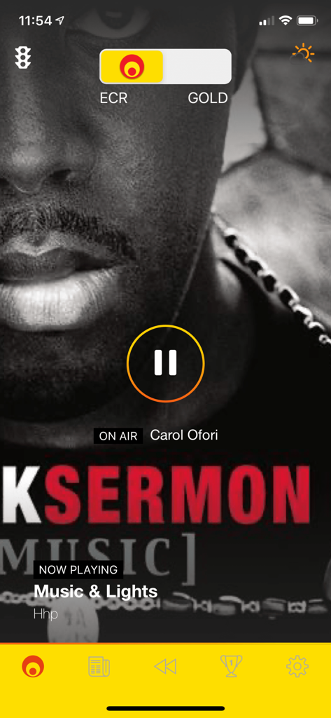 East Coast Radio - The live streaming interface of the East Coast Radio app featuring the on air show and playback controls