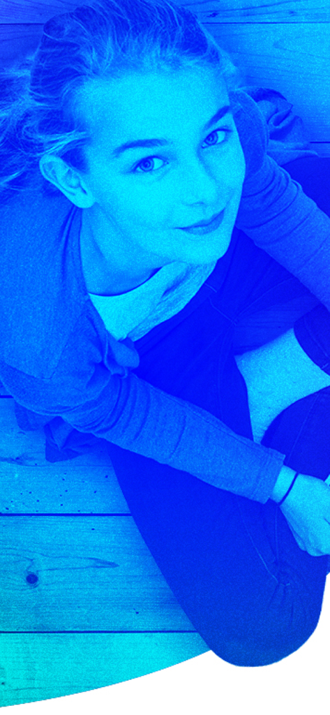 A young female student looking up with a blue filter overlay