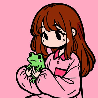 girl with long hair and a oversized shirt. and she is holding a frog