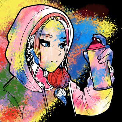 a realistic girl, spray painting