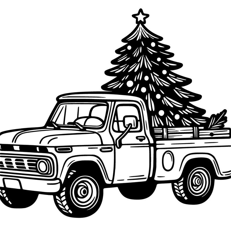 pickup truck with a christmas tree.