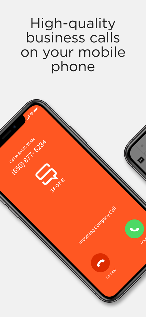 Spoke Phone - Tela do smartphone mostrando uma chamada comercial recebida no aplicativo Spoke Phone