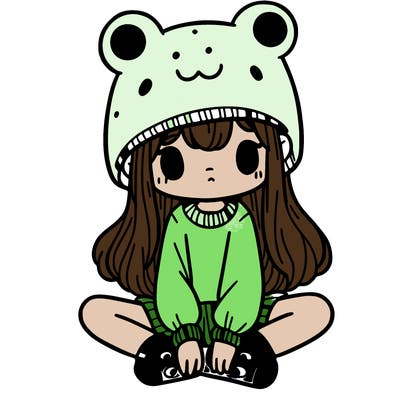 a girl wearing a frog hat and some frog socks