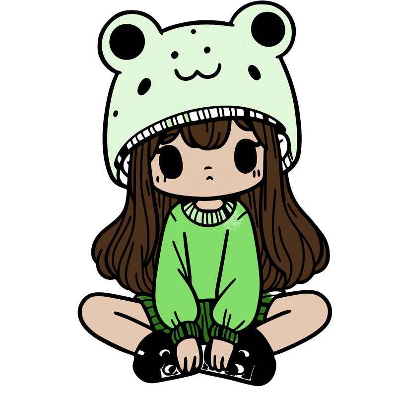 a girl wearing a frog hat and some frog socks