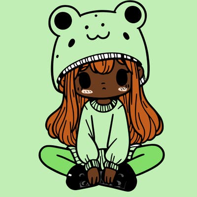 a girl wearing a frog hat and some frog socks